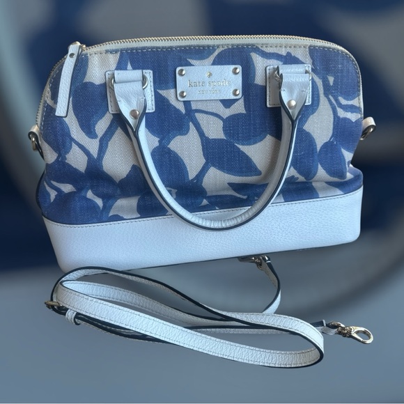 kate spade Handbags - Kate Spade Blue and White Satchel with Floral Design